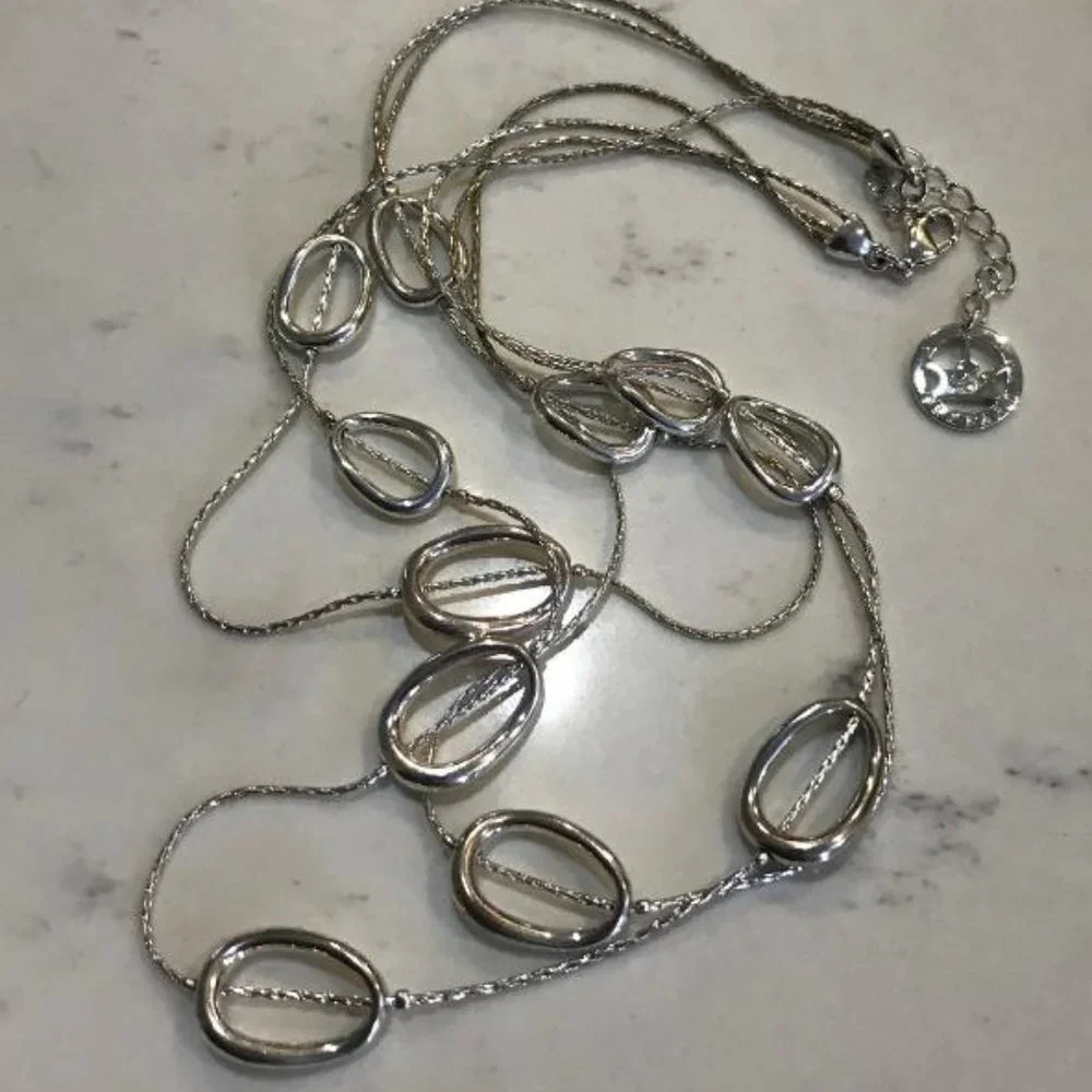 Crown Trifari Silver-Tone Triple Layer Necklace - Picture 8 of 9
